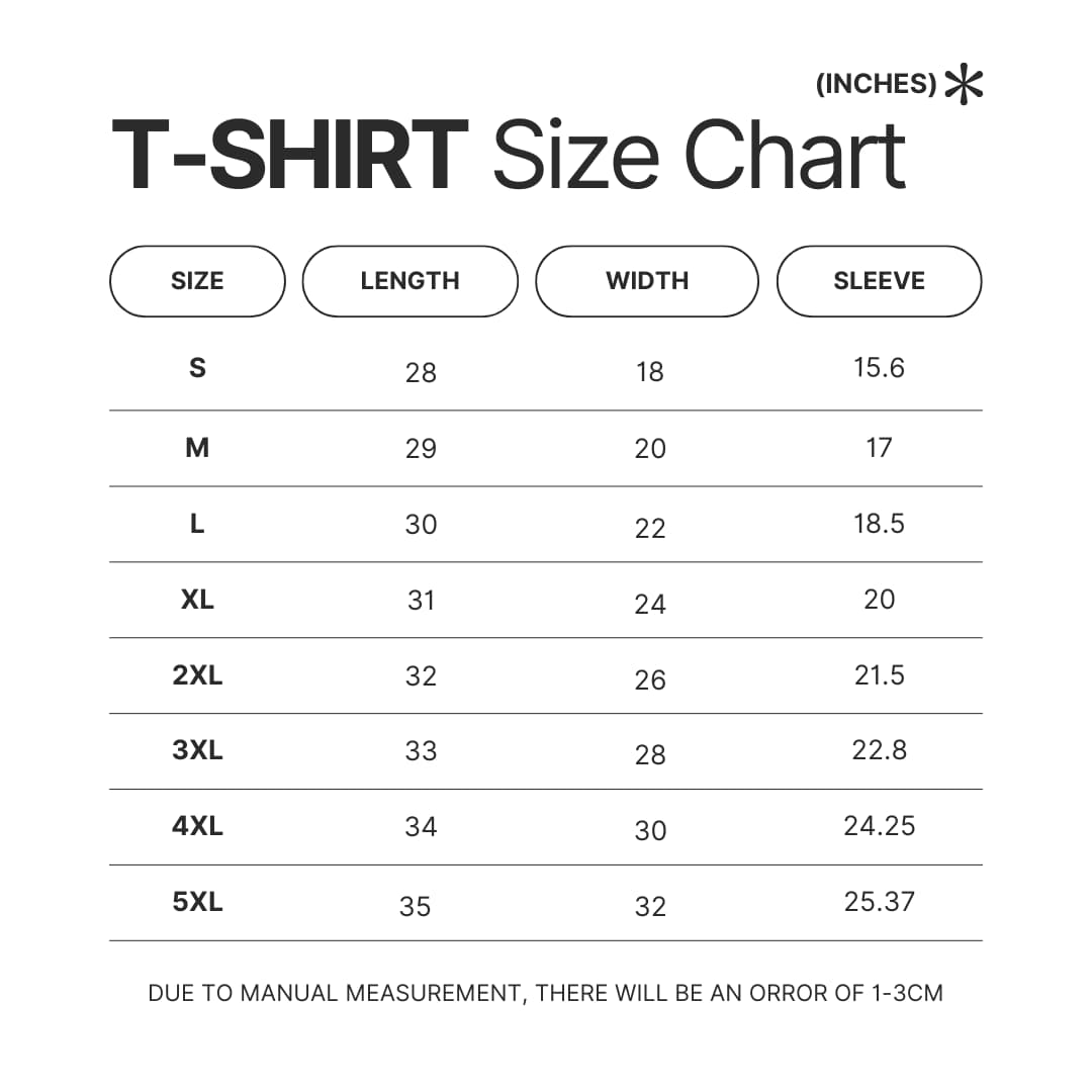 T shirt Size Chart - Knocked Loose Shop